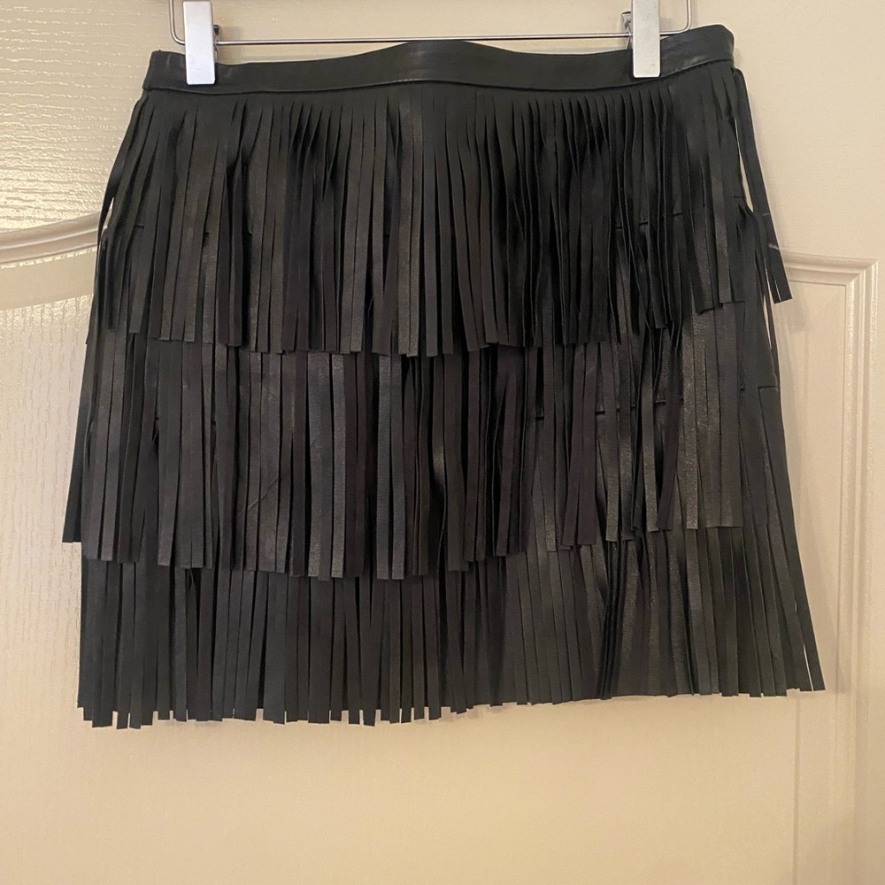 Black fringe mini skirt